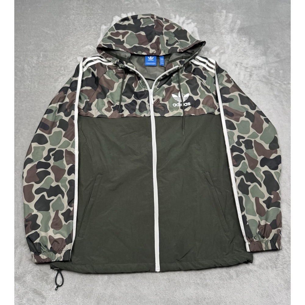 Adidas Camo Track Jacket Mens Large Full Zip Windbreaker Originals Woodland Y2K